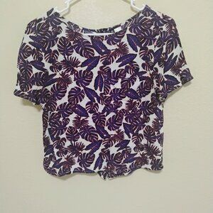 H&M Tropical Leaf Print Button Front Blouse Size 6